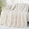 Drewin Weighted Blanket 15lbs, Adult Weighted Blankets with Double-Sided Shaggy Sherpa, Soft Plush Jacquard Bed Blanket for Sleeping and Calming, Ceramic Beads, Cream White, 48 x 72 inches