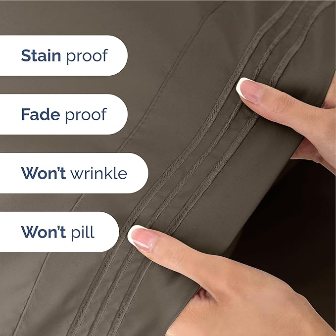 Full Size 4 Piece Sheet Set - Extra Soft, Breathable & Cooling Sheets - Hotel Luxury Durable Bed Sheets for Women & Men - Deep Pockets, Easy-Fit & Wrinkle-Free Sheets - Taupe Brown Oeko-Tex Bed Sheets