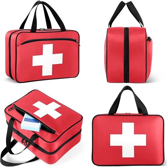 Naanle Pill Organizer Bag Travel Pill Bottle Medicine Organizer Home Storage Medication Bag for Vitamin Supplements, White Cross Empty Red First Aid Bag for Car Camping, 1.0 Count