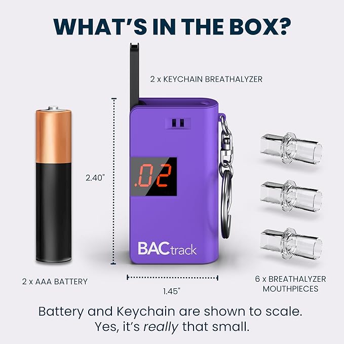 BACtrack Keychain Breathalyzer - Purple (2 Pack) | Ultra-Portable Pocket Keyring Alcohol Tester for Personal Use
