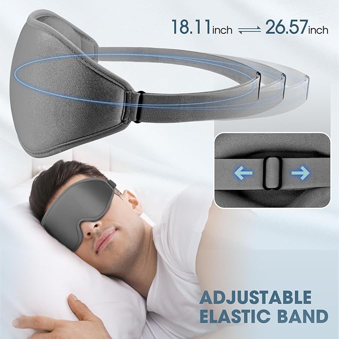 Sleep Mask | 99% Fully Block Out Light Eye Sleep Mask | Long Lash Extension | 3D Deep Contoured Eyes Cover Zero Pressure | Adjustable Straps | Sleep Travel Home Nap Rest Women Men (Grey)