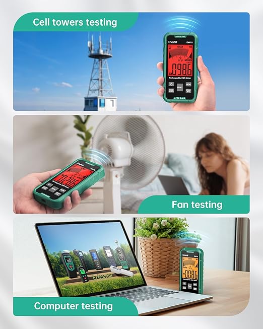 ERICKHILL EMF Detector, 3‑in‑1 Portable EMF Meter and Radiation Detector for RF, EF, MF, & WiFi Signal– EMF Reader with 3-Color Sound‑Light Alarm, Rechargeable Battery for Home, Office & Ghost Hunting
