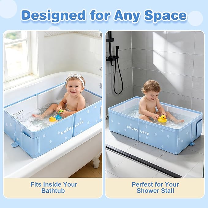 IcyByte Baby Bathtub, Portable & Collapsible Bath Tub for Infant and Toddler, Foldable Toddler Tub for Small Bathroom, Newborn Baby Bath Essentials for Travel & Beach, Bañera para Bebé, Blue