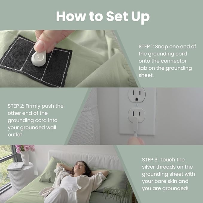 GLUYOHEY Grounding Flat Sheet Twin XL Size (66"x102") Conductive Silver Fiber Earthing Bed Sheets with Grounded Cord Reconnect with Earth’s Energy for Better Sleep and Enhanced Wellness, Green