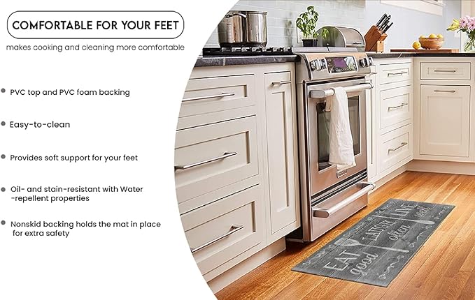 J&V TEXTILES Kitchen Mat Cushioned Anti Fatigue Floor Mat,19.6"x55", Thick Non Slip Waterproof Kitchen Rugs and Mats, Standing Mat for Kitchen,Floor,Home,Office,Desk,Sink,Laundry (Eat Laugh Live)