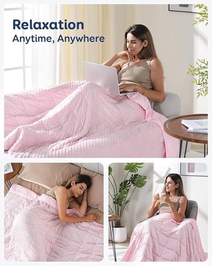 Kivik Weighted Blanket 15 lbs for Adults, Minky Dot Heavy Blankets, Microfiber Reversible Weighted Throw Blankets for All Seasons, Machine Washable, 60"x80" Queen Size, Pink