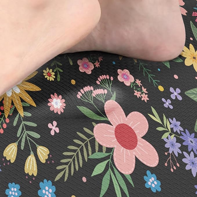 Arttown Flower Anti-Fatigue Kitchen Rug Set of 2 Floral Cushioned Floor Standing Mat Waterproof Non-Slip Mat and PVC Ergonomic Comfort Foam Rug