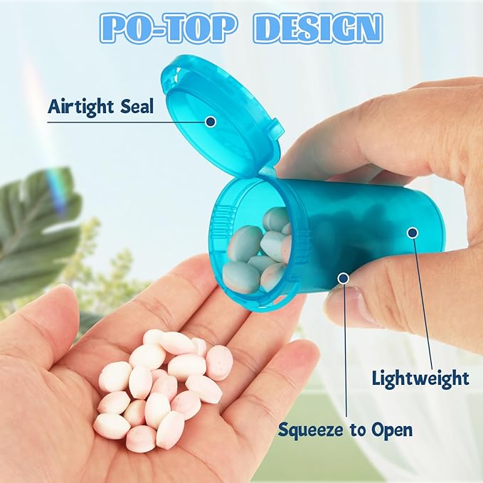 100 Pcs Plastic Empty Prescription Vial, 13 Dram Pill Bottles, Waterproof Airtight Joint Pill Bottles with Pop Top Caps Medicine Container for Pills, Crafts, Candy, Supplements and More(Blue)