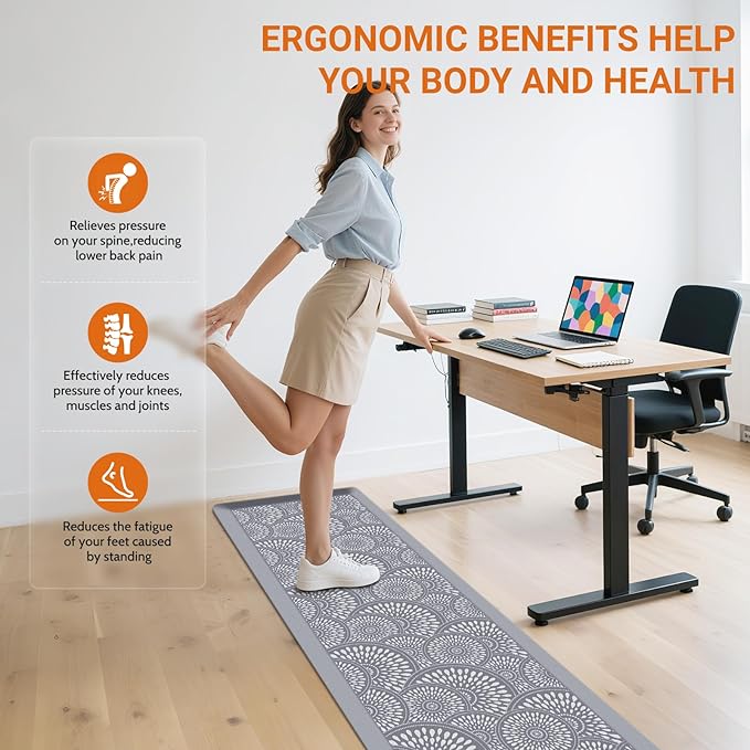 Mattitude 4/5 Inch Kitchen Mat, 24x70in Heavy Duty Ergonomic Comfort Foam Standing Desk Mat, Waterproof Non-Slip Standing Mats and Rugs for Kitchen, Office, Grey