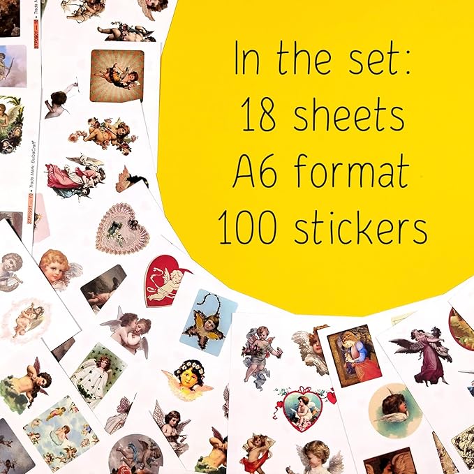 BulbaCraft 100Pcs Angel Stickers Vintage - Angel Decals for Laptop, Scrapbooking, Crafts, Envelopes, Gifts for Women & Men