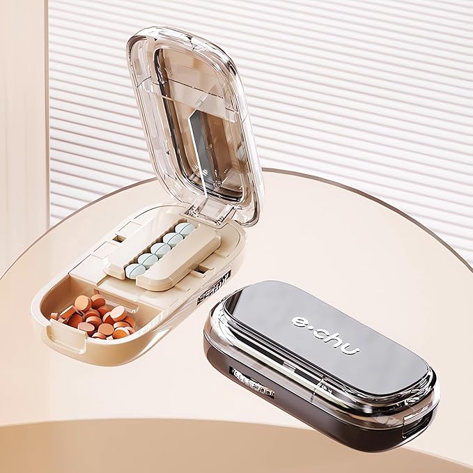 Pill Cutter (Off-White with Brush) Cutter Divider丨Pill Divider丨Pill Divider, Pill Divider for Cutting Pills, cuts Small or Large Pills in Half, Suitable for Travel, Pets