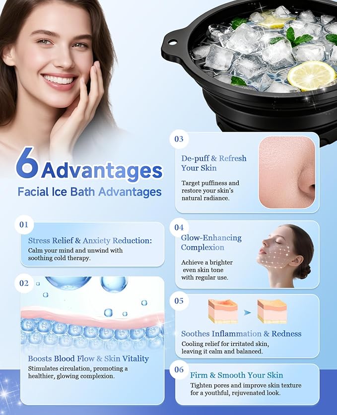 Face Bowl for Ice with Built-in Ice Tray – Collapsible Silicone Facial Ice Bath Bowl for Cold Plunge Therapy, Skin Tightening & Acne Relief – Portable Spa Tool for Home & Travel(Black)