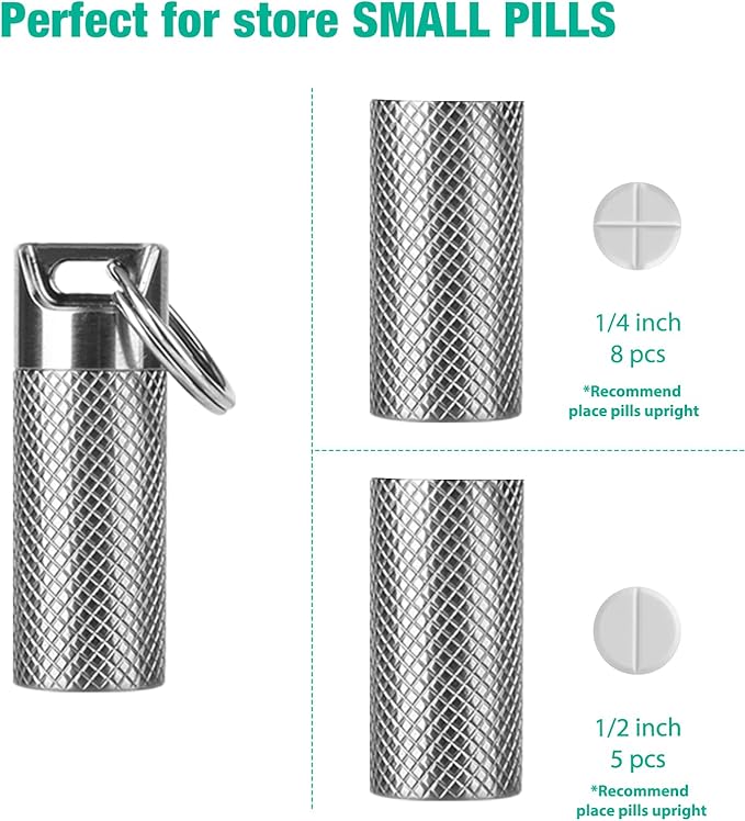 Opret Titanium Pill Container with Keychain & Necklace, Waterproof Pill Case for Emergency Aspirin & Nitroglycerin, Mini Pill Holder for Travel Purse Pocket EDC Accessory