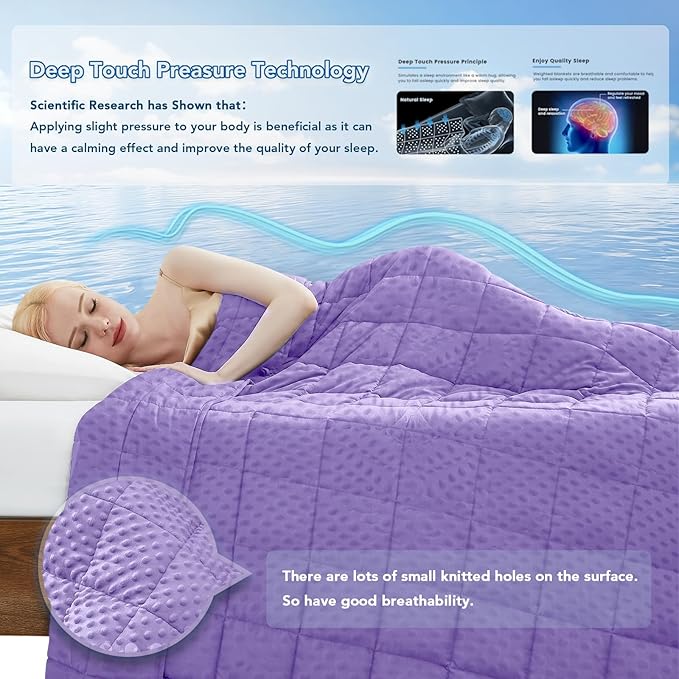 Topcee Weighted Blanket for Adults (15lbs 60"x80"), Minky Dots Heavy Blanket for Woman, Man Sleeping, Soft, Cozy and Cooling Weighted Throw Blankets, Machine Washable, Purple