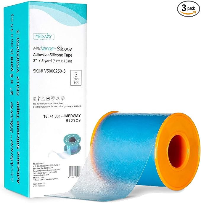 Medvance Cuttable Soft Silicone Tape - Waterproof Breathable Tape for All Skin Types - Easy Apply Non Stick Tape for Wounds - Adhesive Silicone Bandages for Blisters (3 Pack, 5 Feet Rolls)