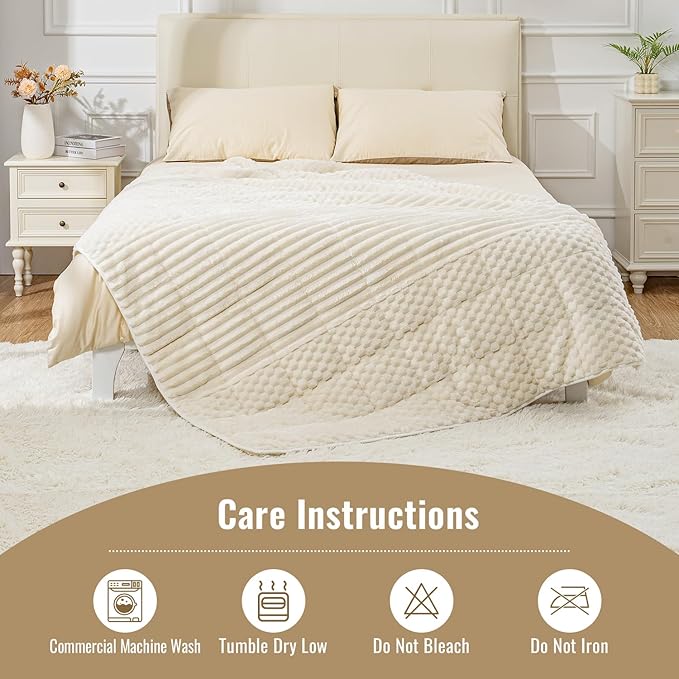 Uttermara Fleece Weighted Blanket for Adults King Size 20lbs, Soft Sherpa Weighted Blankets for Sleeping and Calming, Fuzzy Heavy Blanket for Bed and Couch, 80 x 87 Inches, Cream White