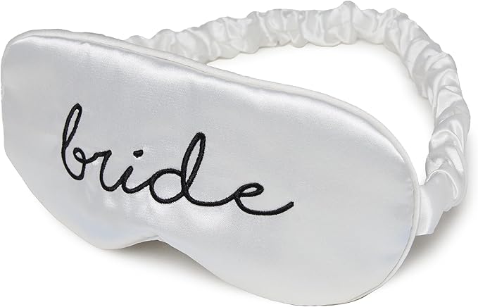 Funky Junque Adjustable Satin Bride Eye Mask Silk-Filled Ultra-Soft Sleep Mask for Honeymoon Travel Meditation - Bride (White)