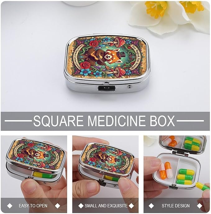 Metal 2 Compartment Pill Organizer Travel Friendly Portable Compact Pill Box Cute Pill Case,for Pocket Wallets Daily Portable Medicine Vitamin Tablet Storage (Cute Bear)