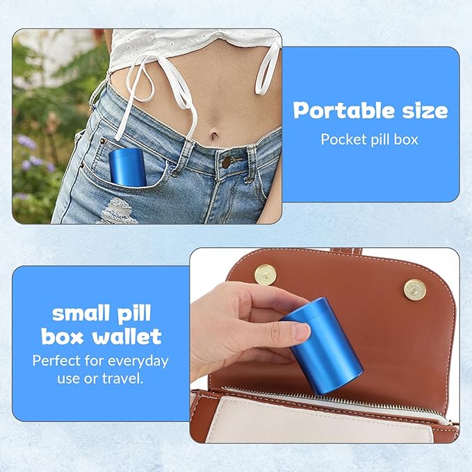 Small Pill Case Metal Portable Aluminium Alloy Round Pill Box Container Waterproof Pocket Medicine Box Holder Organizer Travel Camping Daily Outdoor Supplements Bottle for Vitamin Fish Oils