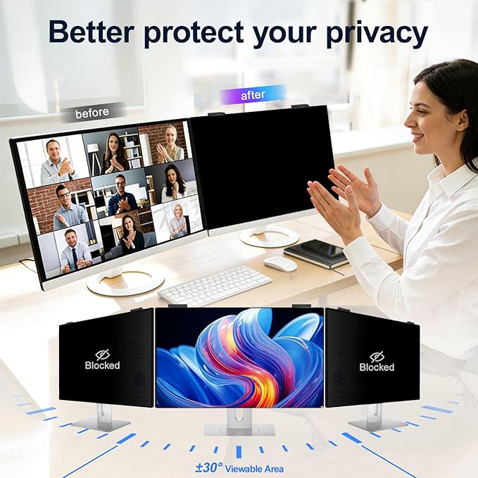 2 Pack 23.8 Inch Magnetic Computer Privacy Screen Filter for Monitor 16:9 Aspect Ratio, Removable Hanging Privacy Screen Shield, Anti Blue Light Filter, Anti-Glare Protector