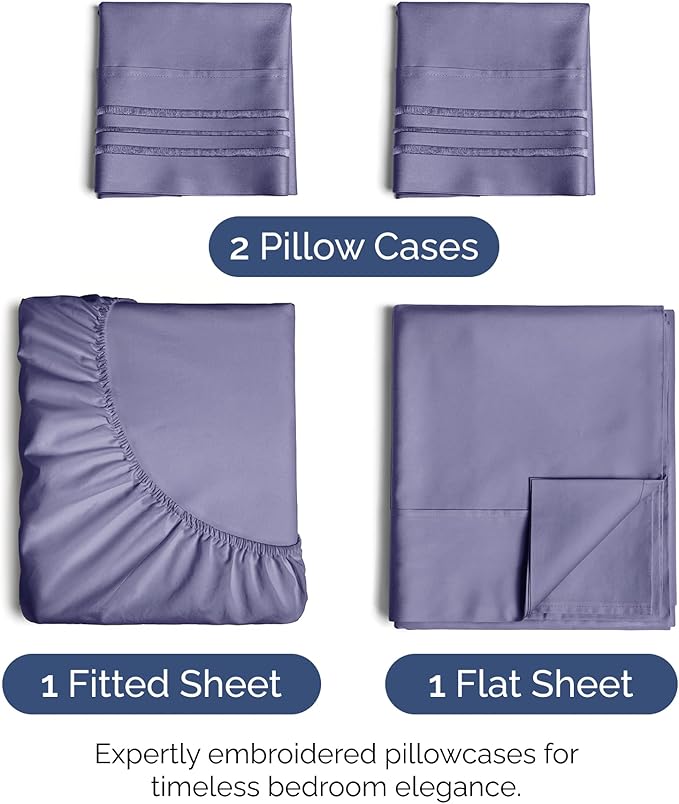 Cal King Size 4 Piece Sheet Set - Extra Soft, Breathable & Cooling Sheets - Hotel Luxury Bed Sheets for Women & Men - Deep Pockets, Easy-Fit & Wrinkle-Free Sheets - French Violet Oeko-Tex Bed Sheets