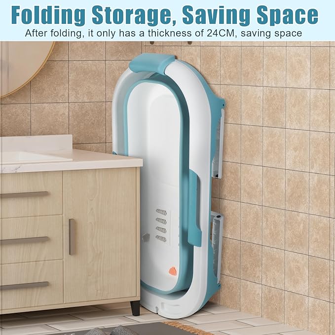 51" Portable Bathtub for Adult,Foldable Tub with Handle,Ergonomic Headrest,Soaking Tub,No Lid,Large Collapsible Bathtub for Shower Ice Bath,Hot Bath,Home Sauna, Sweat Steaming (Blue C, 141 cm)