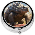 Ankylosaurus Dinosaur Pill Box 3 Compartment Pill Case, Portable Medicine Pill Organizer for Pocket Purse Pill Box Decorative Metal Medicine Vitamin Organizer
