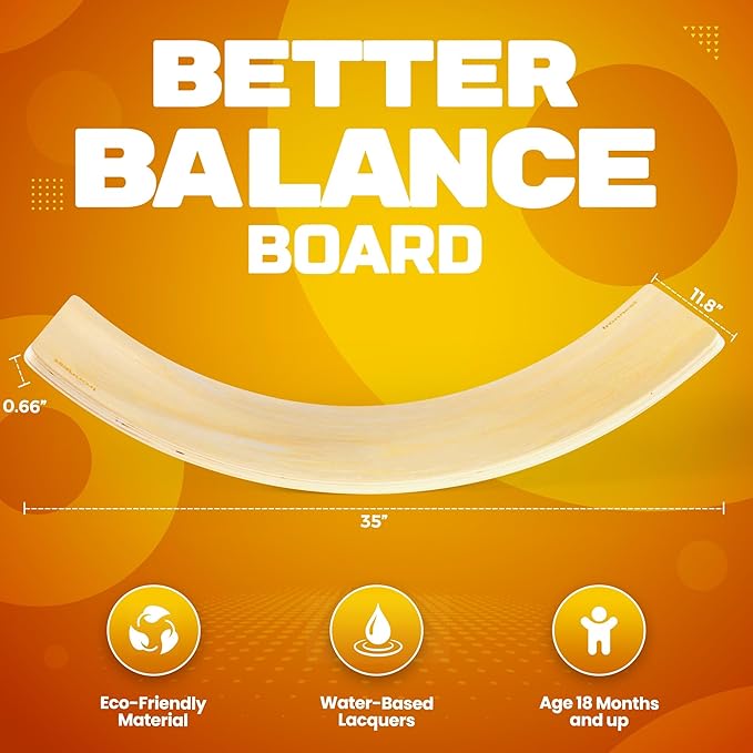 Wooden Wobble Board For Kids Slack Board Open-Ended Waldorf Learning Toy For Indoor Play, Balance Board For Adults | Core Balance Trainer Curvy Rocker Board for Yoga and Exercise Indoor, Montessori Toys