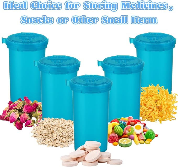 100 Pcs Plastic Empty Prescription Vial, 13 Dram Pill Bottles, Waterproof Airtight Joint Pill Bottles with Pop Top Caps Medicine Container for Pills, Crafts, Candy, Supplements and More(Blue)