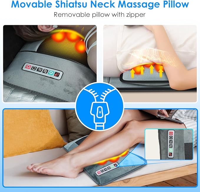 Full Body Massage Mat with Heat & Neck Lumbar Massager Pillow,Multifunctional Back Heated Mattress Pad with 10 Vibration Motors, 3 Heating Pads & 9 Massage Modes, for Neck Back Leg Pain Relief
