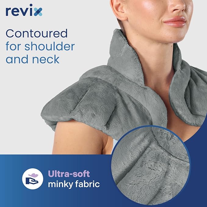 REVIX Microwave Heating Pad for Neck Shoulders with Moist Heat, Heated Neck Wrap for Muscle Tension and Discomfort, Weighted Microwavable Heating Pad for Multiple Body Parts, Scented, Darkgray