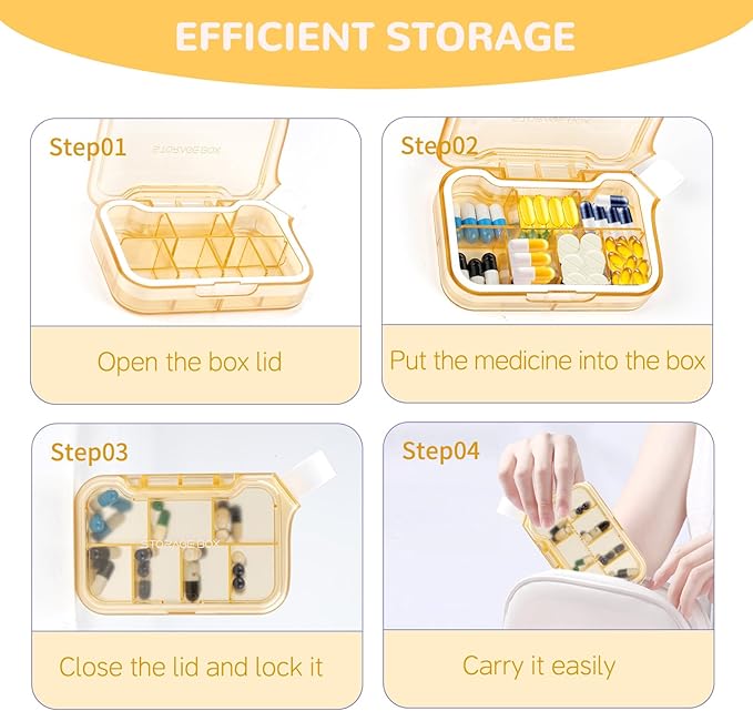 New Weekly Pill Organizer, Moisture-Proof Storage Case, Daily Travel Pill Storage Container, Travel Pill Box – Suitable for Vitamins, Dietary Supplements & Fish Oil (Yellow)