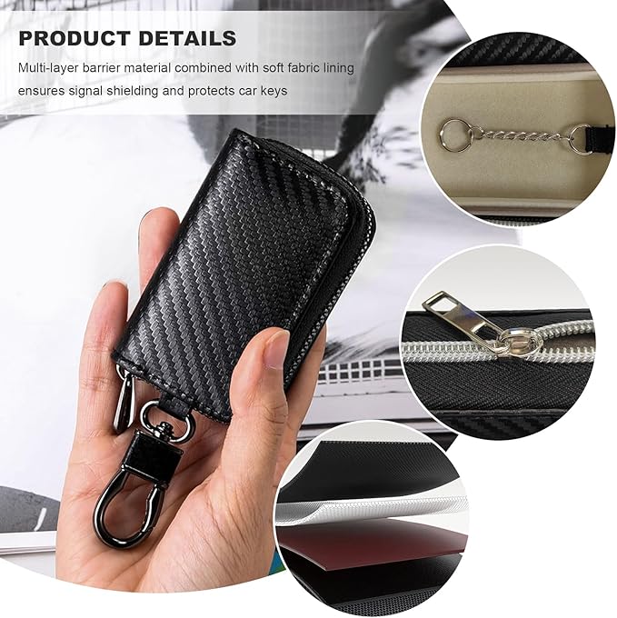 Sun Walker Faraday Bag for Car Keys, Anti-Theft Carbon Fiber Key Fob Protector Box with Zipper, Portable RFID Signal Blocking Bag Key Fob Holder for Men Women, Car Accessories