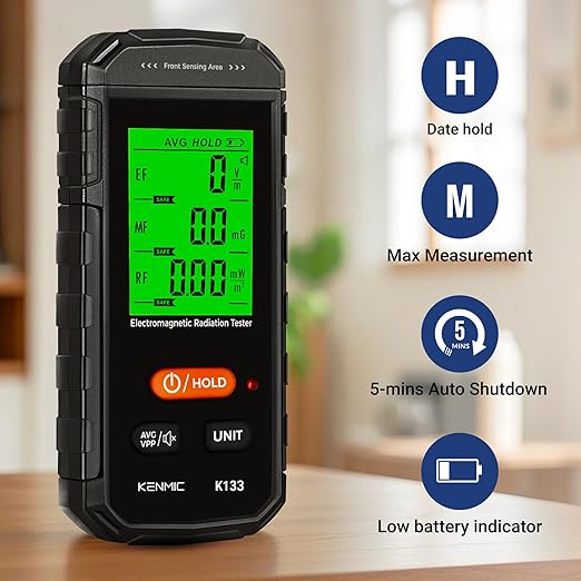 EMF Meter, EMF Detector 3-in-1 Portable Electromagnetic Field Radiation Detector for EF, RF, MF, WiFi Signal, Suitable for Home, Office EMF Inspections and Ghost Hunting