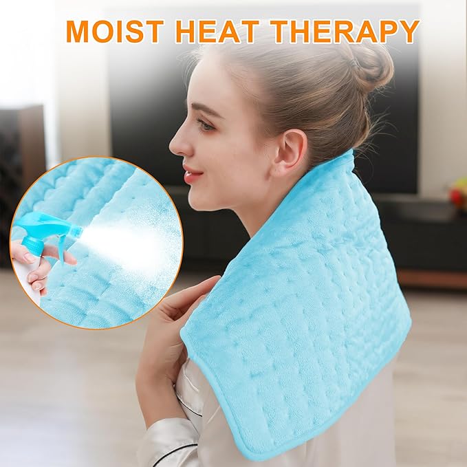 Deepsoon Heating Pad,Electric Heating Pads for Back,Neck,Abdomen,Moist Heating Pad for Shoulder,Knee,Arms,Legs,Dry/Moist Heat & Auto Shut Off,Christmas Gifts for Men and Women,Light Blue,24x12 Inch