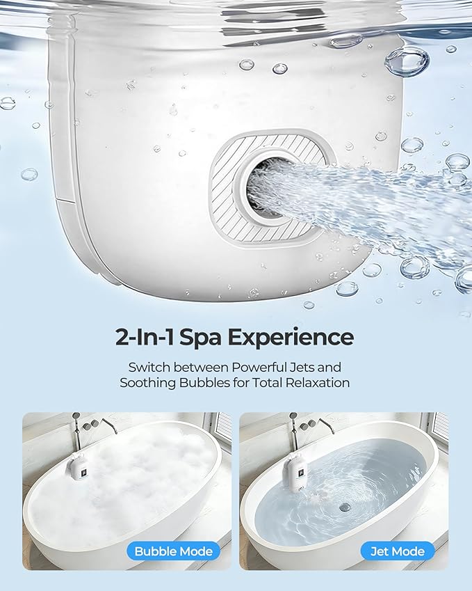 Bath Jets for Tub, Bath Jet or Bubble Mode, Cordless Waterproof Portable Bathtub Accessories with 3-Level Adjustable Speed, Bathtub Jets Massage for Home Spa, Travel Massage, Relaxing, Soothing