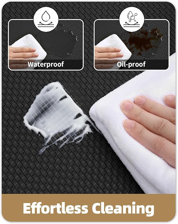 Color&Geometry Anti Fatigue Cushion Padded Kitchen Mat for Floor - 24x59+24x87,Easy Clean, Waterproof & Oil Proof, Anti Slip, Foam Rubber Runner Rug for Front Sink Comfort Standing, Black Set of 2