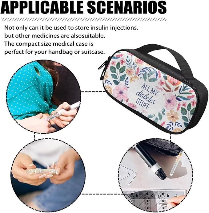 Rnyleeg All My Diabetes Stuff Insulin Cooler Travel Case Diabetic Medication Insulated Cool Organizer for Blood Sugar Test Strips, Medication, Glucose Meter, Pills, Tablets