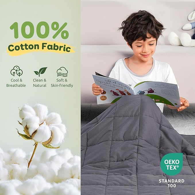 Sivio Weighted Blanket 100% Cotton, 5 lbs 36"x48" Small Heavy Throw, Cooling Summer Lap Blankets for Calming, Travel, Sleep, Breathable Soft with Glass Beads, Machine Washable, Dark Grey