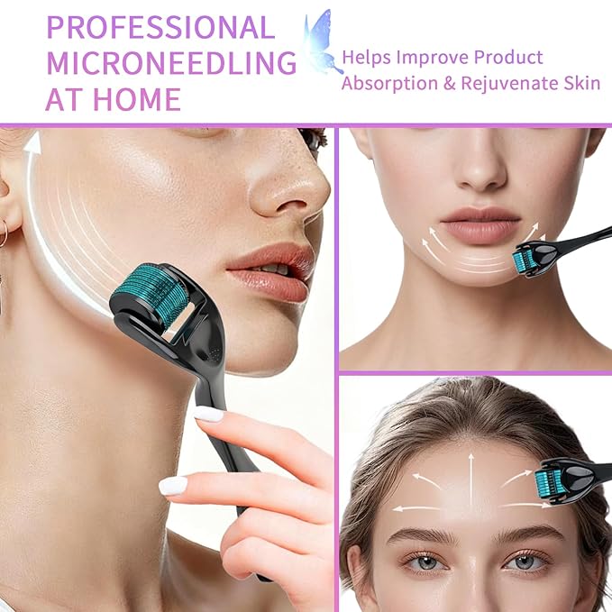 Derma Roller for Hair Growth & Beard – 540 Titanium Microneedle Roller for Face & Scalp – Skin Care Microneedling Kit with Sanitizer Box for Men & Women