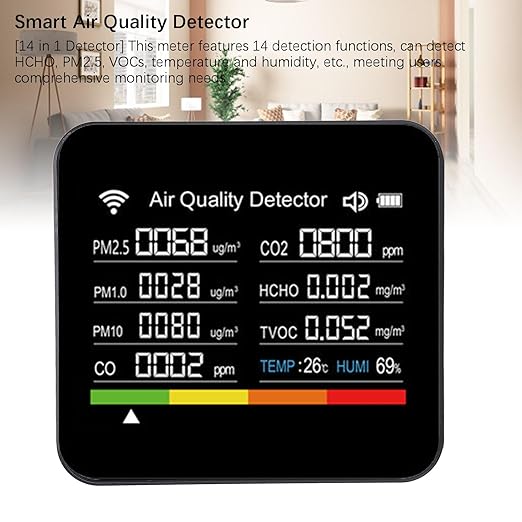 AYNEFY Smart Air Quality Meter Air Quality Analyzer WiFi Connection Digital Display Environmental Monitor for Home Office Indoor Pollution Detection VOC PM2.5 Temperature Humidity Smart
