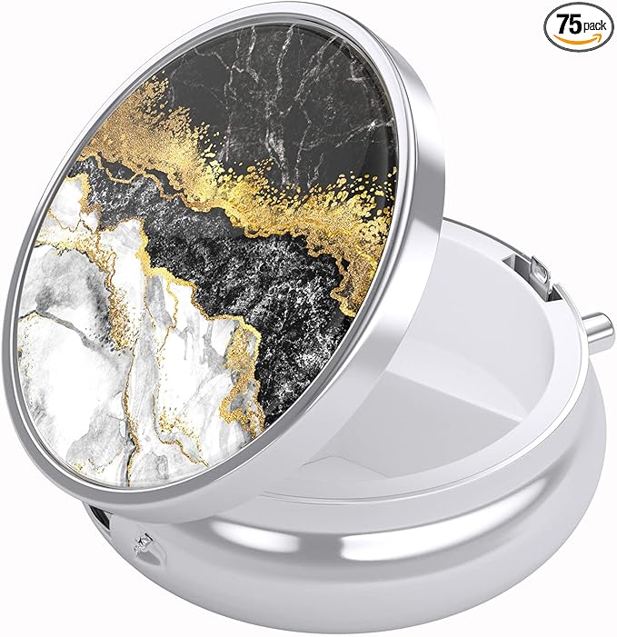 Nipichsha Pill Box, Small Pill Case for Purse & Pocket, Cute Travel Medicine Organizer, Portable Medicine Container Holder to Hold Vitamins, Medication, Fish Oil & Supplements, Black Gold Marble