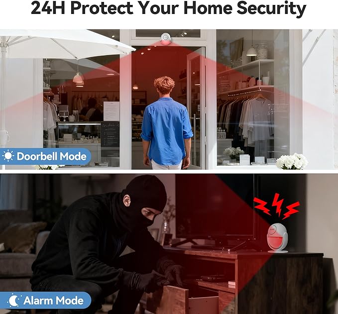 TECKNET 125dB Loud Indoor Motion Sensor Alarm with 328ft Remote Control (40ft PIR Detector, Batteries), Wireless Infrared Motion Sensor, Security Motion Detector with Siren for Home Garage Van