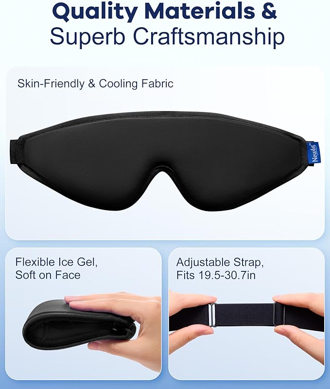 Upgraded Cooling Gel Eye Mask for Puffy Eyes: Larger Full-Eye Cover Design, FSA Eligible Items HSA, Ice-Cold Therapy Relief, Headache & Migraine Relief, Reusable Cold Compress for Eye Strain (Black)