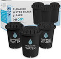 Invigorated Water PH001 - Black Alkaline Water Filter – Replacement Filters for All Pitcher & Dispenser Filtration Systems – BPA-Free, Removes Chlorine, Heavy Metals – 95 Gallons per Filter (3-Pack)