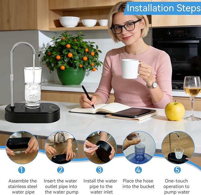 Desktop Water Dispenser for 5 Gallon Bottle, Automatic Countertop Water Dispenser, 6 Dispense Modes, USB Rechargeable, Universal Water Jug Pump for Home, Office, Kitchen, Camping