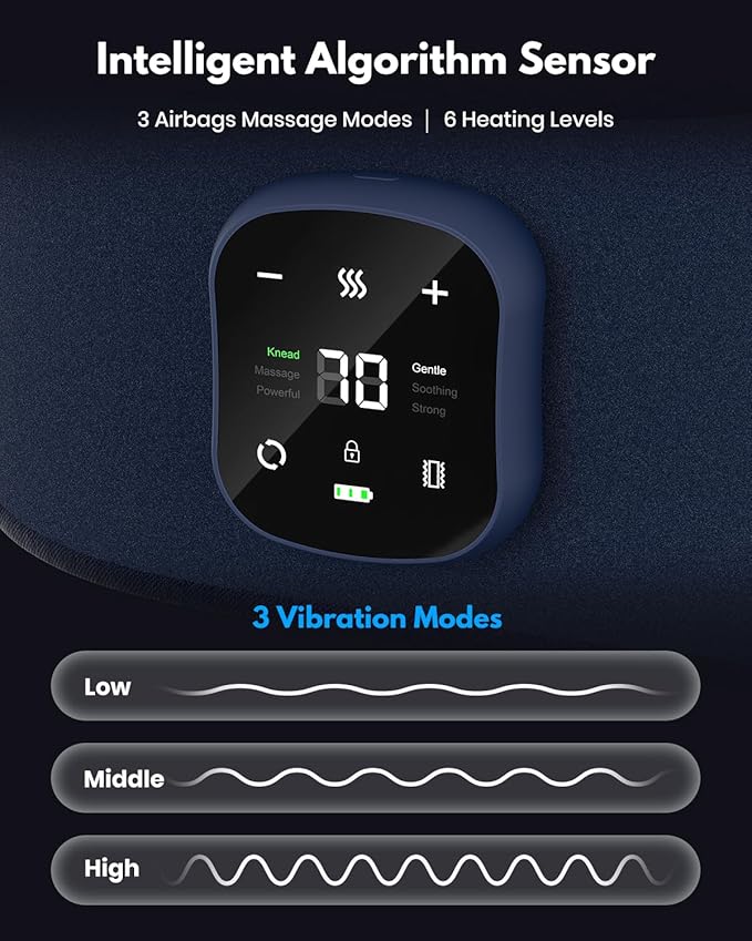 Lower Back Massager, Cordless Heating Pad for Back Pain Relief, with Advanced 3 Airbags Massage, 3 Vibration, 6 Heating Levels, Gifts for Women Men Mom Dad