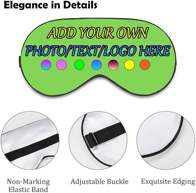 Personalized Eye Mask, Custom Eyeshade Blindfold Add Your Design Image Text Customized Eye Cover with Adjustable Strap for Sleeping Travel Work Naps Blocks Light, Fluorescent Green
