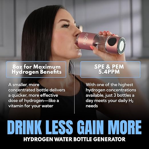 EVOLV Hydrogen Water Bottle Generator – SPE & PEM Water Ionizer 5.4PPM, Highest H2 Concentration – Portable 8oz Hydrogenated Water Bottle – Leak-Proof Hydrogen Water Machine, Easy to Use – Rose