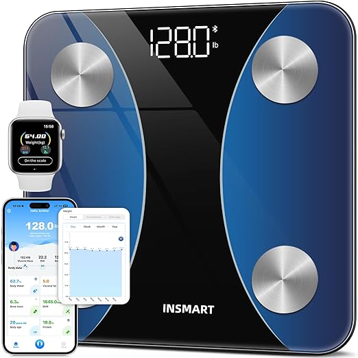 INSMART Smart Scale for Body Weight, Digital Bathroom Scale with BMI, Muscle Mass, Bluetooth Body Fat Scale,17 Body Composition Analyzer with Smart APP Sync Weight Scale, 400 lbs- Blue
